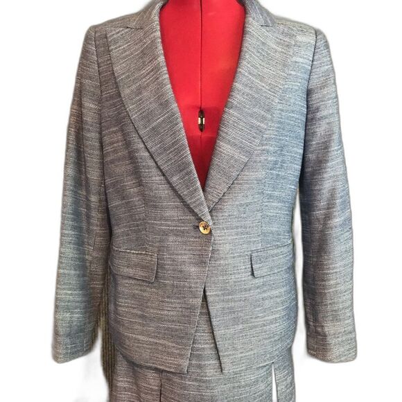 Tommy Hilfiger Skirt Suit Women Size 10 Blue Tweed 2-Piece Set Blazer & Skirt - Picture 6 of 10
